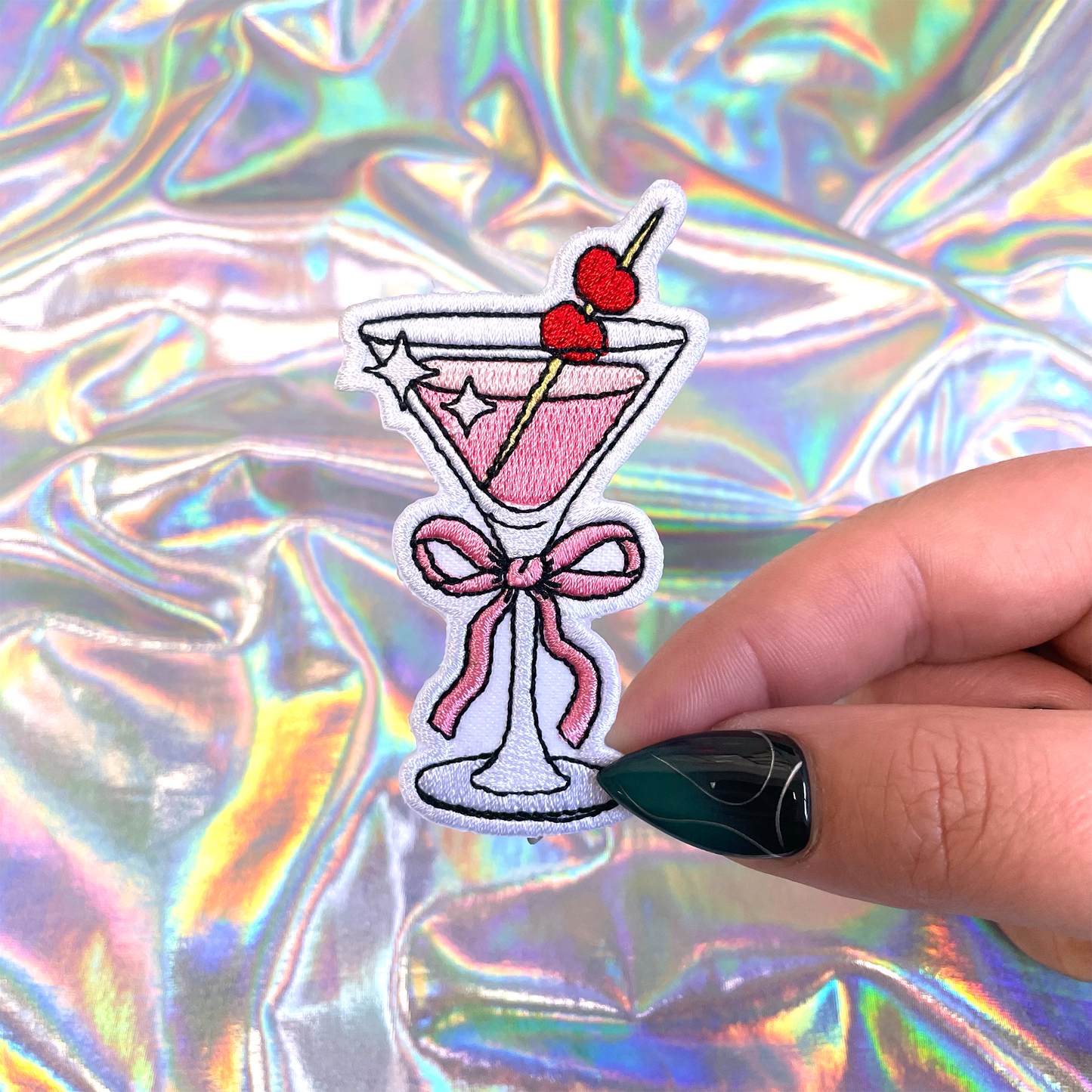 Pink Martini Glass Iron On Patch