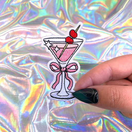 Pink Martini Glass Iron On Patch